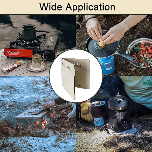 Miniatura 5 de Parabrisas plegable para estufa de campamento, 4 placas, de acero inoxidable, para exteriores, picnic, mochilero y cocina, color beige
