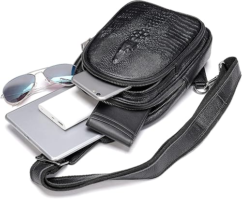 Miniatura 4 de NIUCUNZH Crocodile Leather Sling Bag with Leather Strap, 3 Zipper Crossbody Shoulder Bags for Travel Hike Everyday Carry