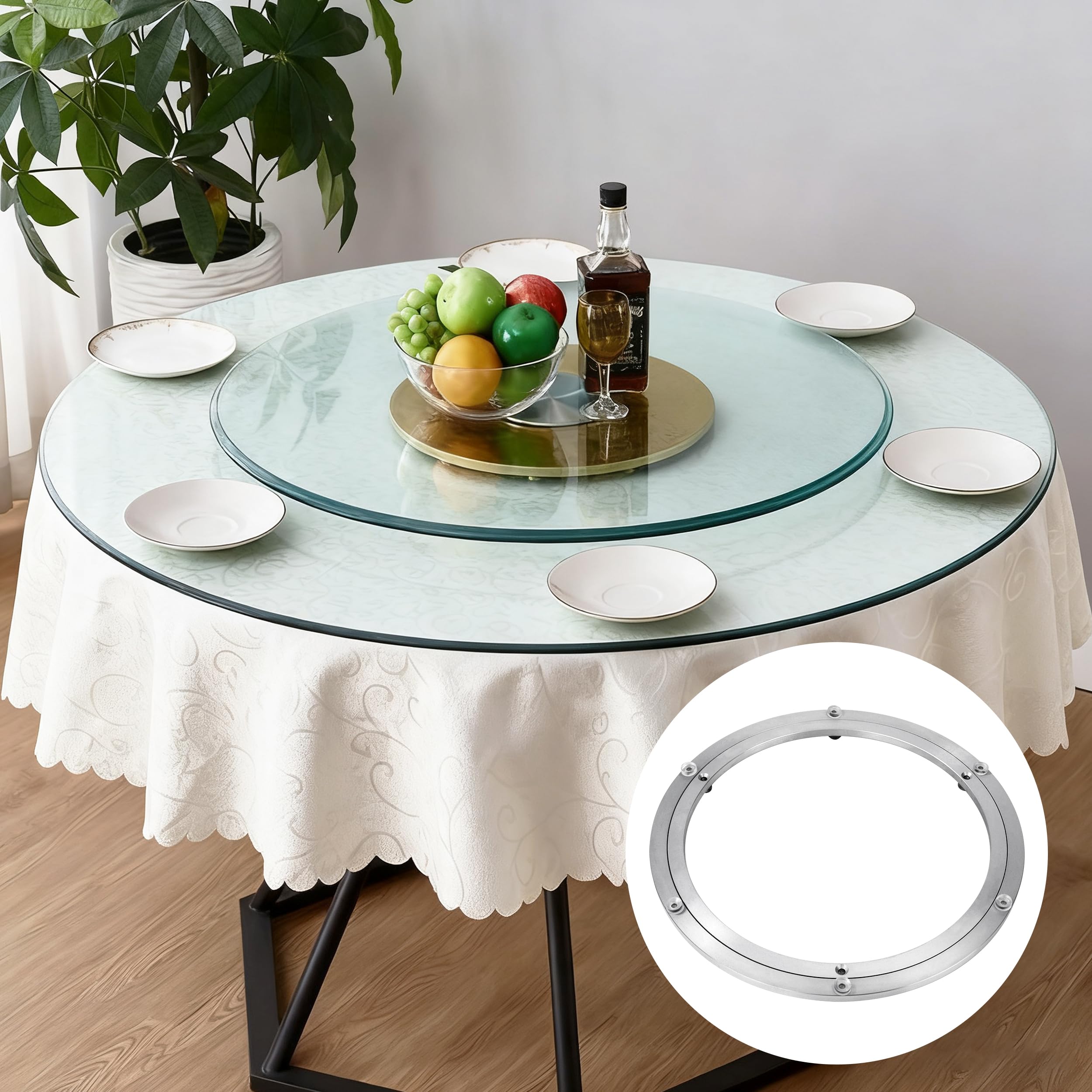 Plateau Tournant en Alliage d'aluminium, Plateau Pivotant Robuste Lazy Susan Roulement Plaque Pivotante Lisse pour Table de Salle à Manger Ronde (12 inch)