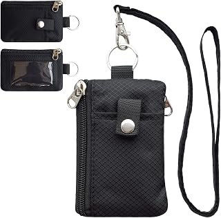 RFID Blocking Wallet, Minimalist Water-Resistant Zip ID Case with Lanyard and Keychain, Compact Card and Cash Holder for Travel, Men, Women
