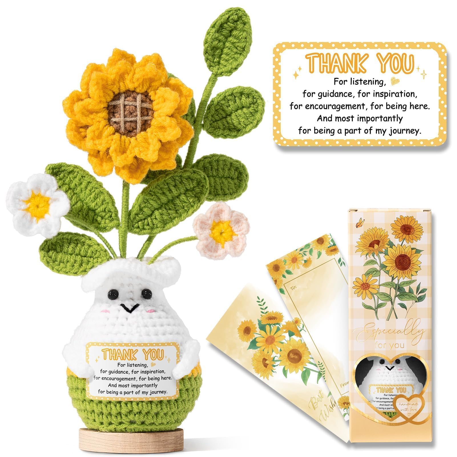 Thank You Gifts for Women, Handmade Emotional Support Crochet Plush Handmade Positive Crochet Sunflower, Thank You Teacher Appreciation Gift for Women Coworker Boss Mom Friend Valentines Birthday Gift