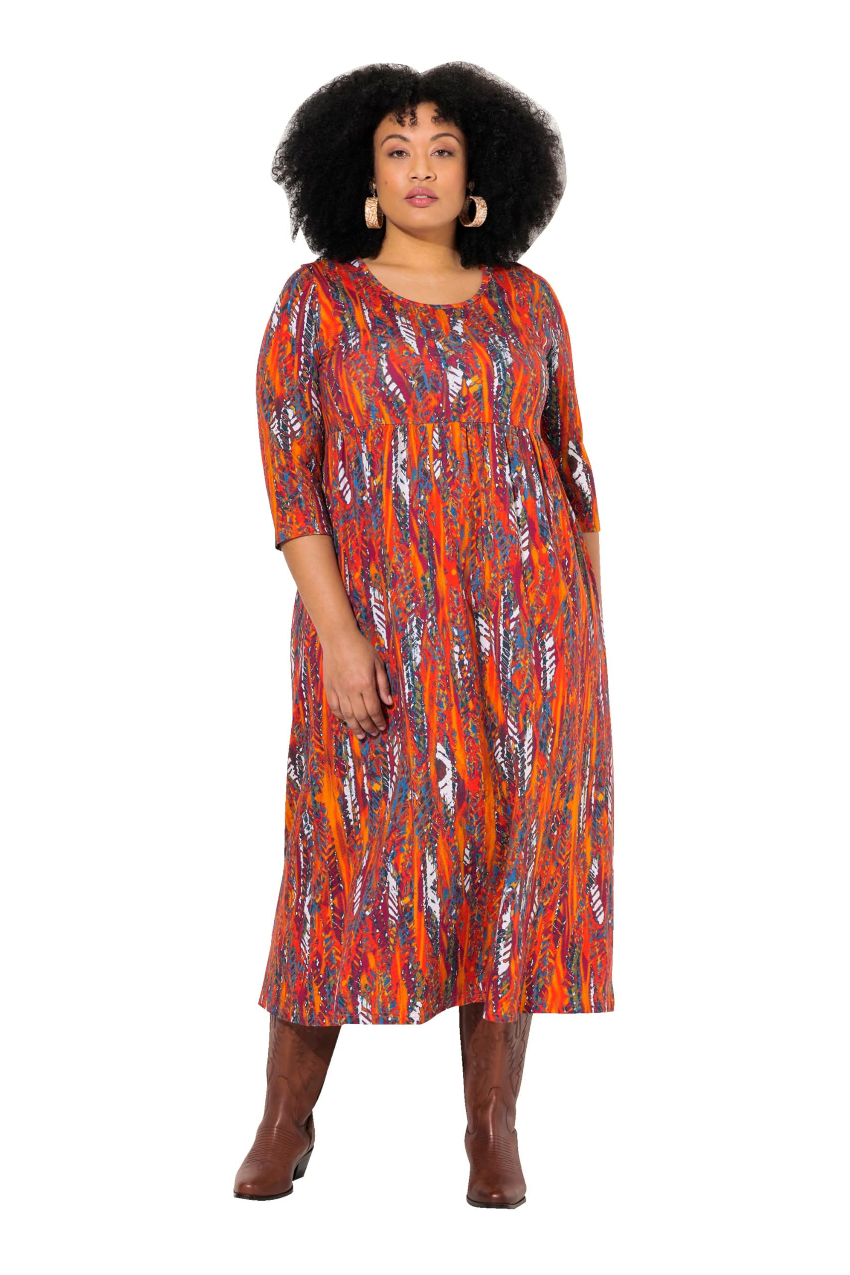 Ulla Popken Damen große Größen Übergrößen Plus Size Jersey-Maxikleid, A-Linie, Rundhals, 3/4-Arm, Taschen 832839