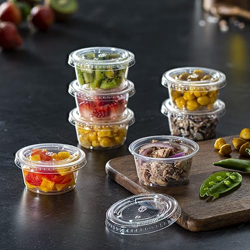 Miniatura 4 de Pantry Value 100 vasos de plástico desechables transparentes con tapas, recipientes pequeños de plástico para condimentos para salsa, aderezos