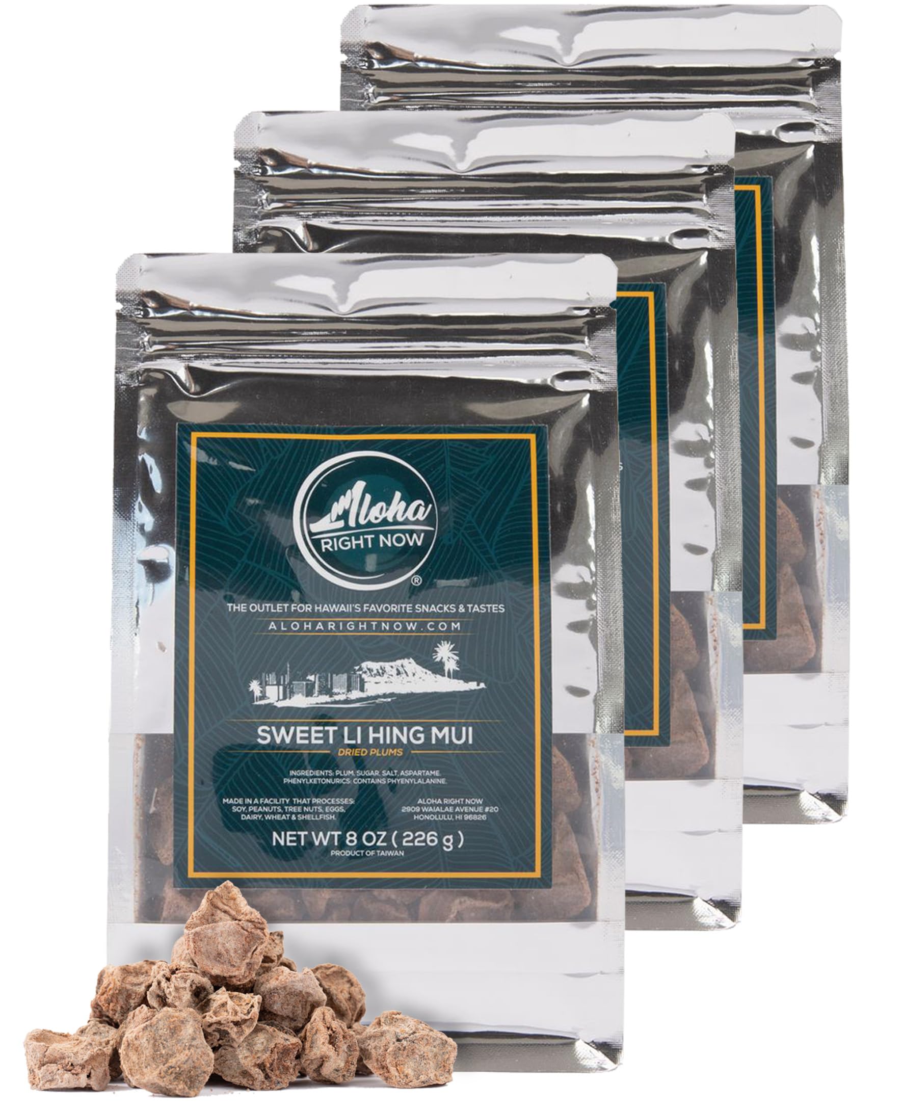 Aloha Right Now - Sweet Li Hing Mui Crack Seed Dried Plums - 8 oz (Pack of 3) - Li Hing Mui Candy for Snacking & Flavoring any Iced Beverage -