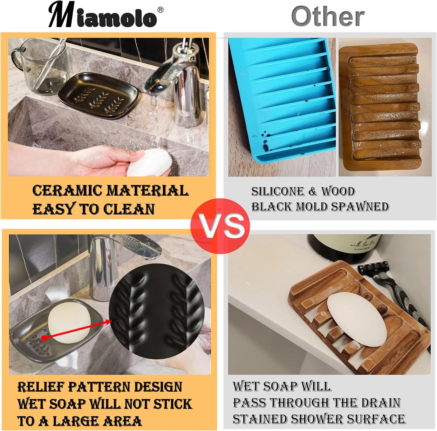 Miamolo Soap Dish for Bathroom, Bar Soap Holder for Shampoo Bars, Sponges image 5