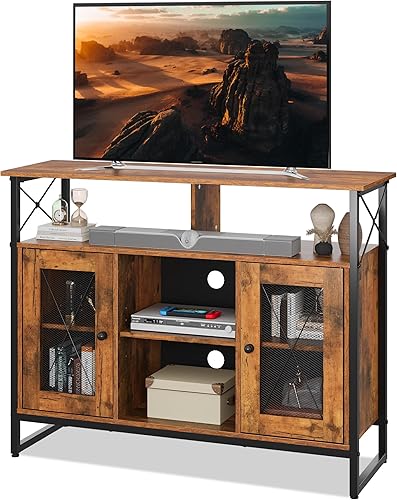 WLIVE Soporte para TV de 43 Pulgadas, Pequeño Centro de Entretenimiento con Gabinete de Almacenamiento y Estantes Ajustables, Soporte de TV Marrón