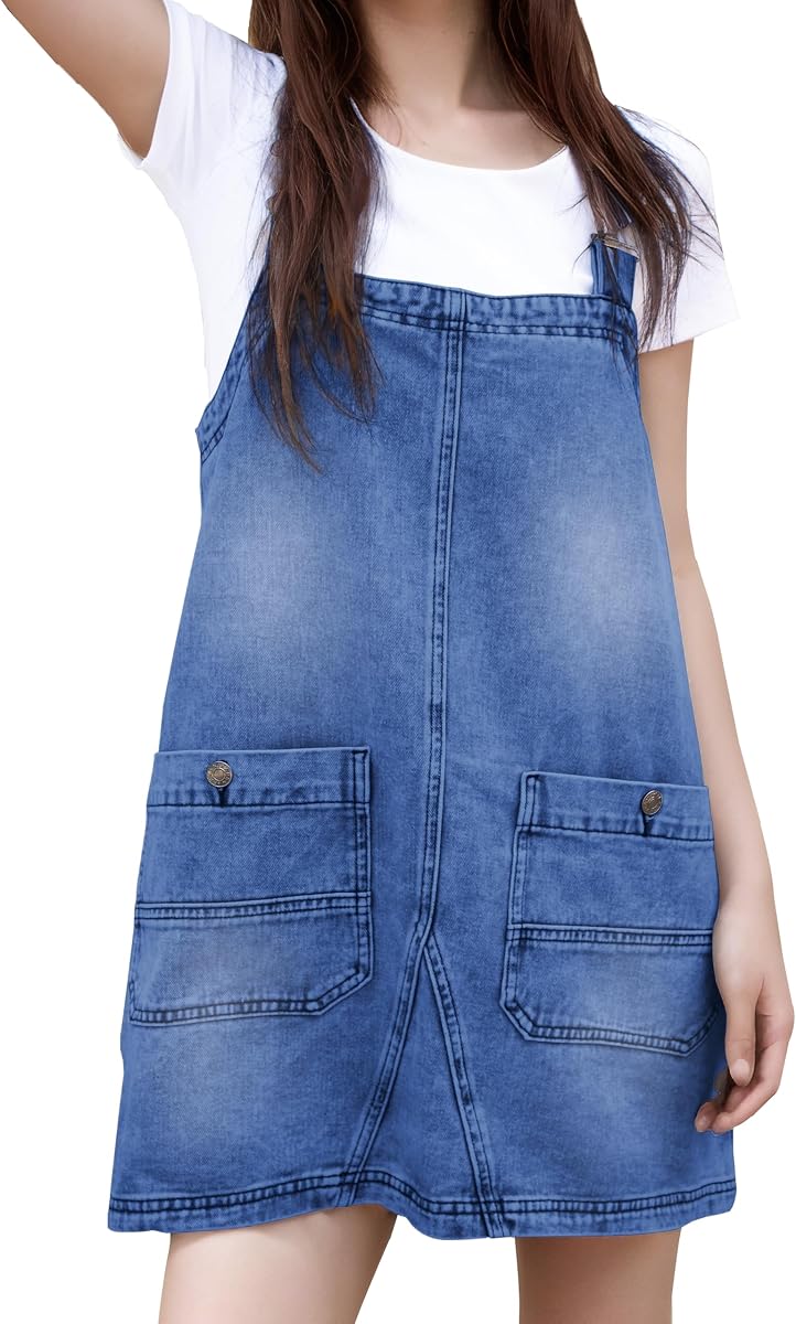 YUENIU Mono de mezclilla para mujer, vestido casual de verano, pantalones vaqueros con correa ajustable, mamelucos cortos con bolsillos