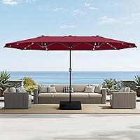 Vista 9 de Sophia & William Sombrilla de patio extragrande de 15 pies con luces solares, sombrilla rectangular para exteriores con base incluida, sombrilla