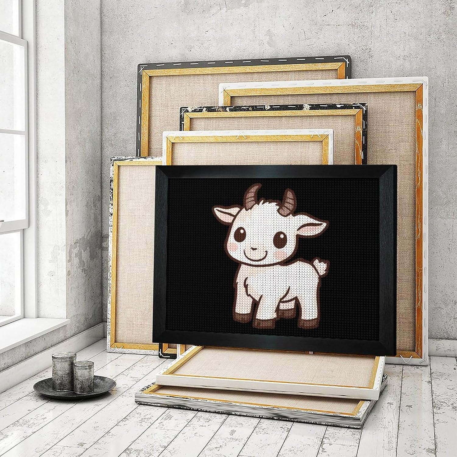 Cute Goat Printed Diamond 5D Painting Kits DIY Full Drill Crafts for Home Wall Decor 16x20 Inch Blackwood 50 * 40cm