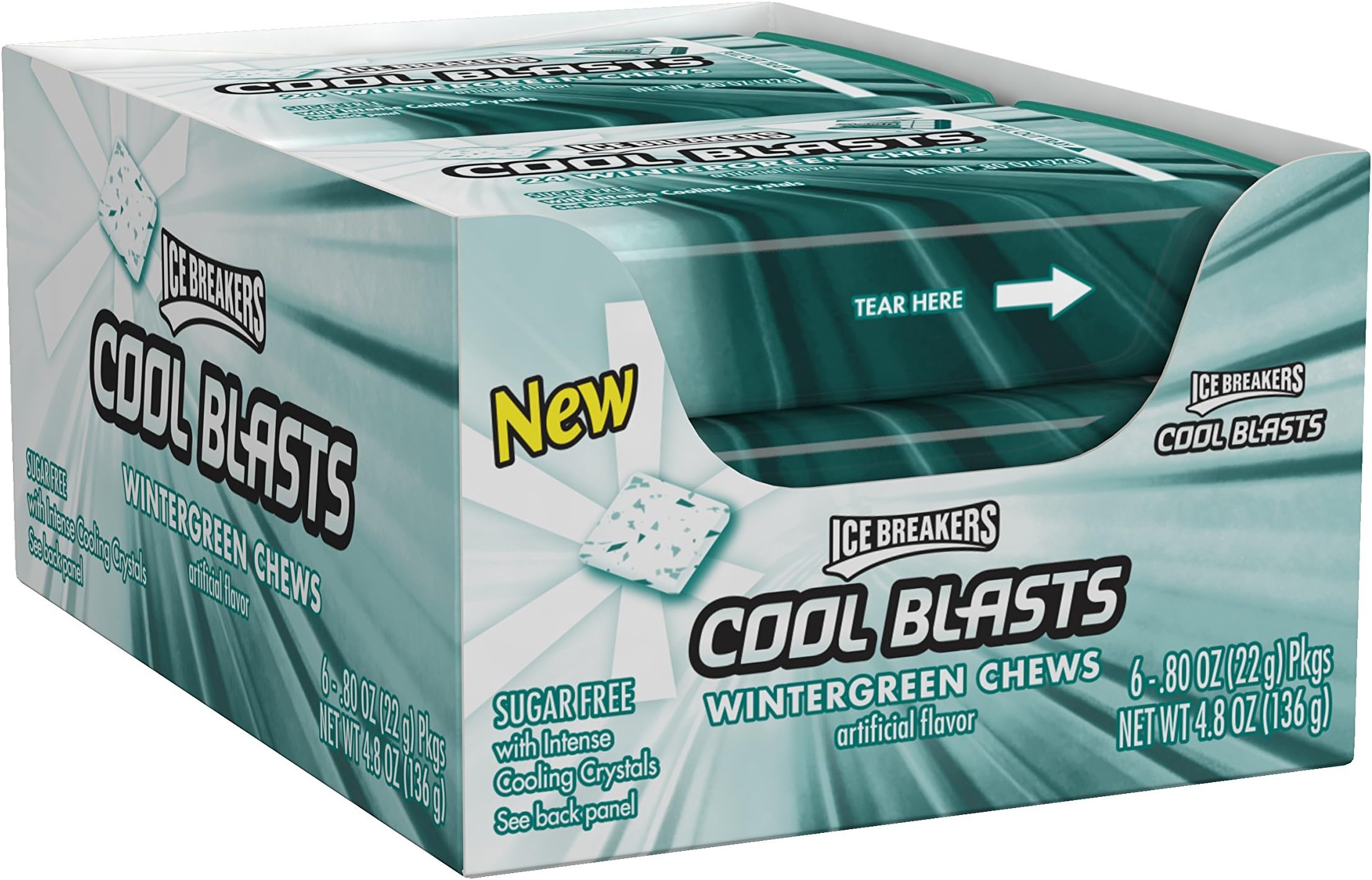 ICE BREAKERS Cool Blasts Sugar Free Chews (Mints), Wintegreen, 0.8 Ounce (Pack of 6)