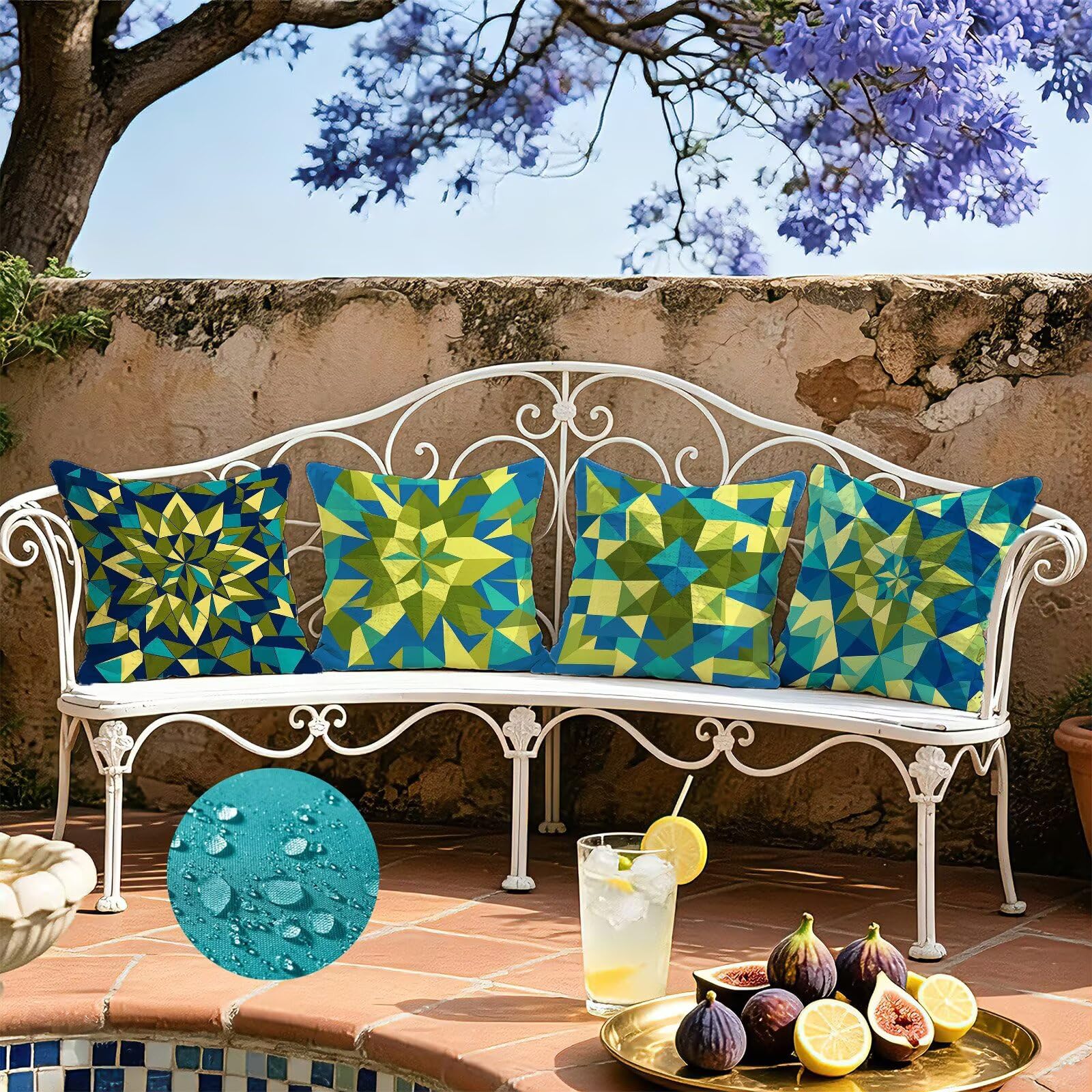 Verde Federe Cuscini Divano 60x60cm, Cuscini da Esterno Set de 4, Cod-53 | Lin Copricuscini Decorativi Letto Arredo, per Letto, Soggiorno, Giardino, Esterno, Casa Decorazione Set di 4 Geometria