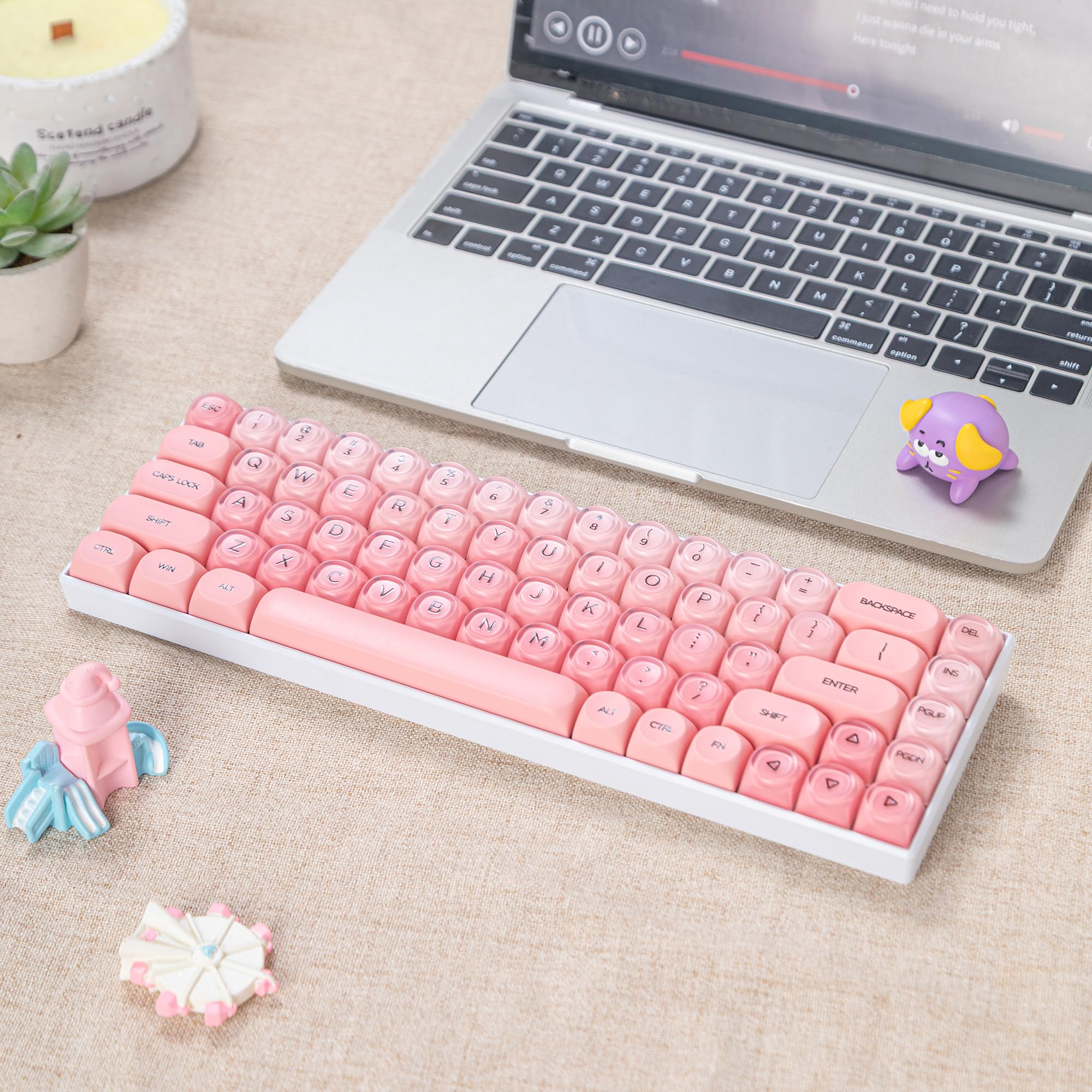 SOLIDEE Set di Keycaps Meccanici PBT da 132 Tasti, Profilo HOA, Keycaps Double Shot Foundation, Keycaps Meccanici Boxed, Compatibile con Tastiere Gaming e DIY con Interruttori MX(Peach Pink)