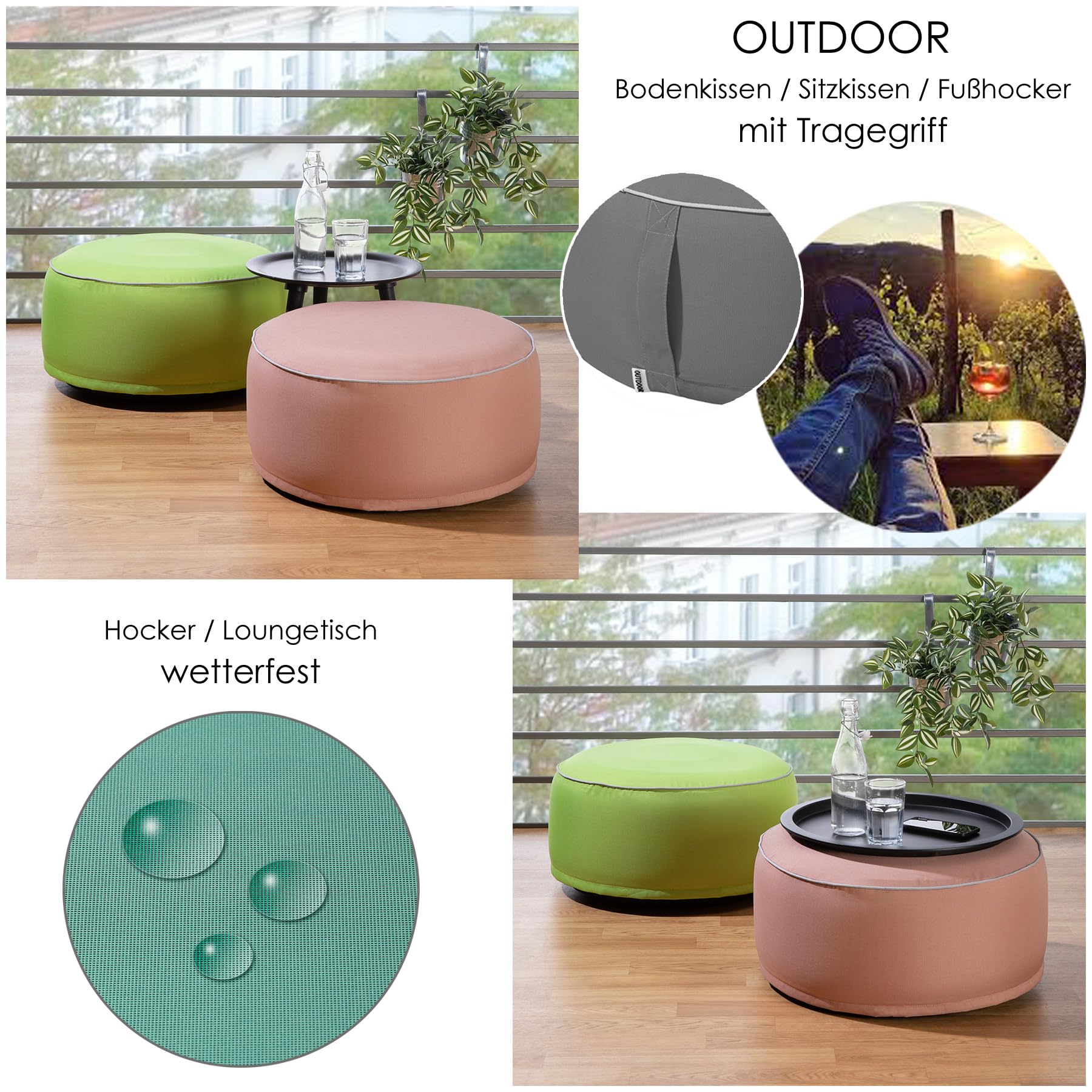 Heimtexland Pouf da esterno resistente alle intemperie 25 x 55 cm giallo senape