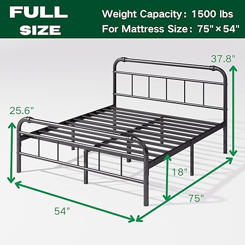 Miniatura 9 de ZIYOO Base de cama de metal individual XL con cabecera y estribo de estilo vintage, 14 pulgadas de alto, soporte de 3500 libras, no necesita somier,