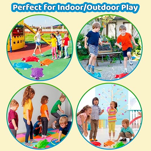 Miniatura 5 de JOYIN Escalones de equilibrio de tortuga, 6 piezas de piedras de salto de tortuga para niños de hasta 265 libras, juego de coordinación de carrera