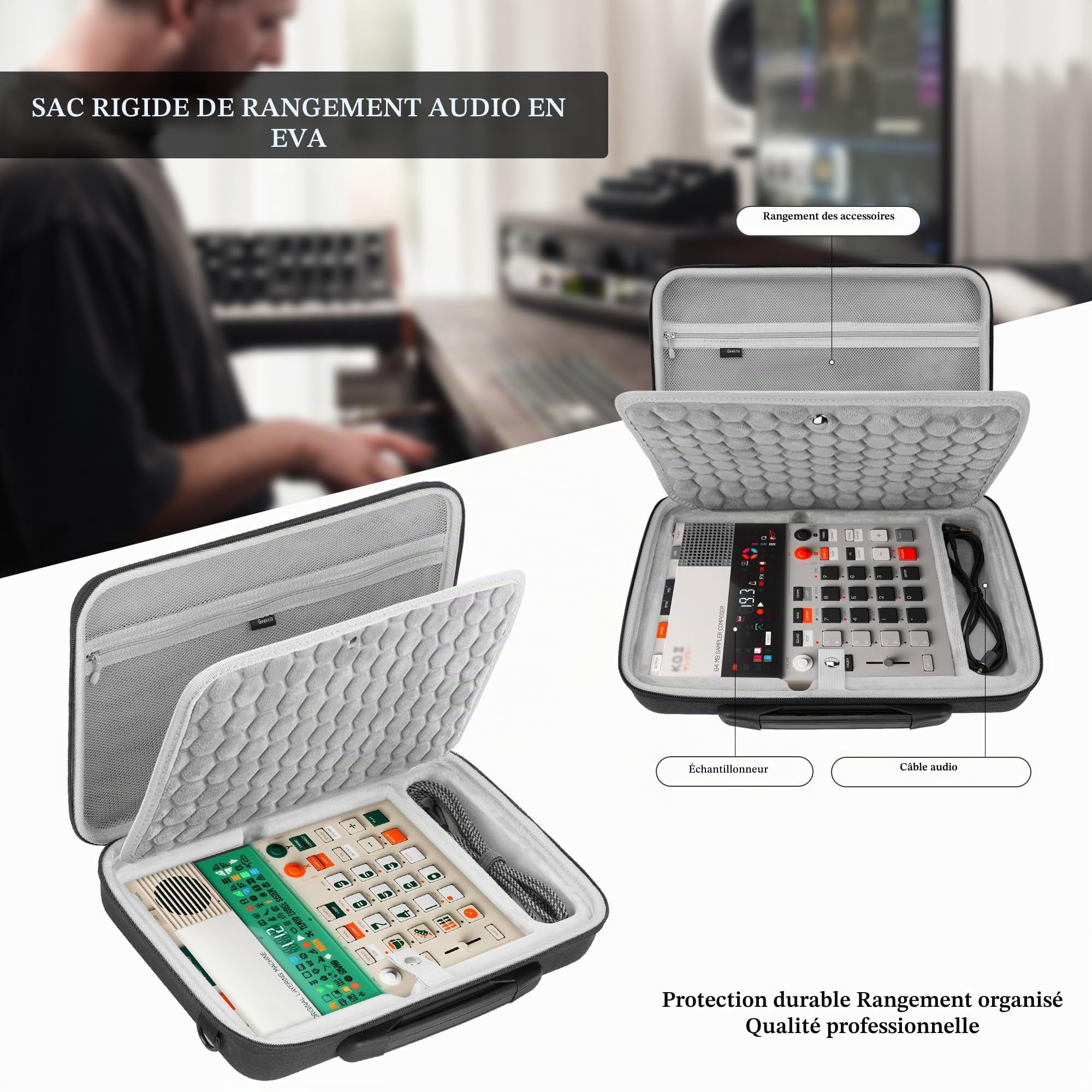 Étui de Voyage Rigide Geekria Compatible avec Teenage Engineering EP-133 K.O. II/EP-1320 / EP-40 Riddim Reggae Sampler – Housse de Transport pour Sampler Audio (Gris foncé)
