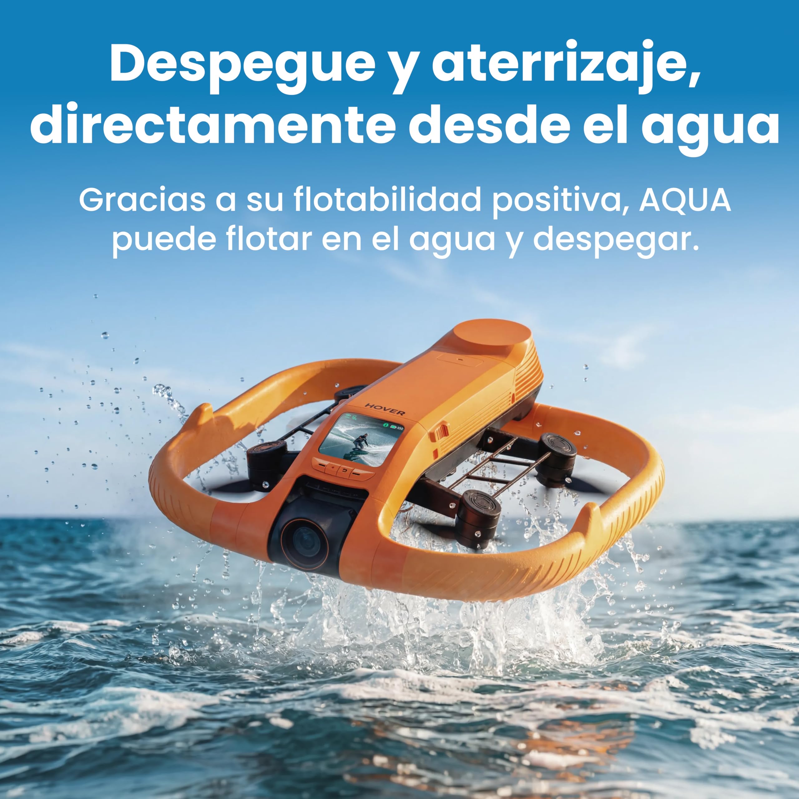 HOVERAir AQUA Cámara voladora, dron seguidor impermeable IP67 con cámara para deportes acuáticos, 34mph, 10+ modos de vuelo, lenta 4K 100fps, vídeo HDR, control manual (Land & Sea Combo)