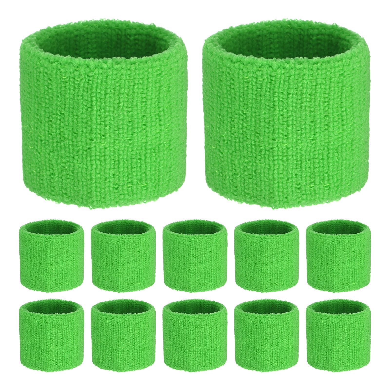 TIXIPEM Sports Sweatbands [12PCS] - Cotton Terry Cloth Wristbands Sweat Absorbent Use for Workout & Basketball & Running - [Fruit Green-5CM W] Sweatbands Sports Wristband for Adult Teen