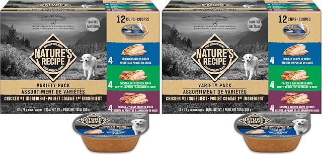 Nature’s Recipe Poulet, poulet & Canard, poulet & Pack de variétés alimentaires pour chiens de Venison Wet 936 g 12 pk (paquet de 2)