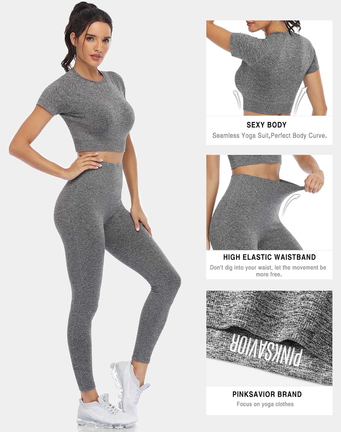 Workout Sets for Women Two Piece Outfits Seamless High Waist Leggings Yoga Crop Tops Athletic Sports Gym Sets - Image 2