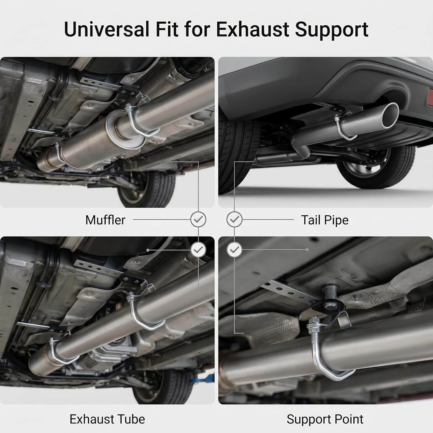 QWORK 2 Pcs Universal Exhaust Hanger 10.6 Inch Length Fits 2-1/4 Inch Pipe – Adjustable 6-Hole Strap for Tail Pipe Support, Muffler Installation & Vibration Reduction – Zinc Coated Steel