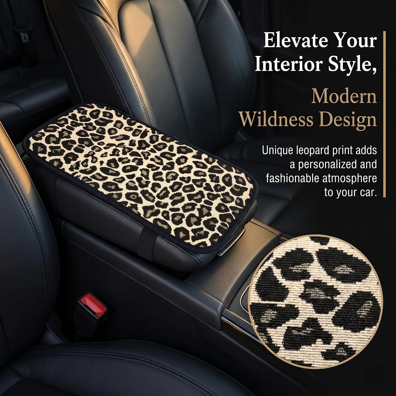 Car Leopard Cheetah Print Armrest Pad, Fiber Linen Comfortable Breathable Center Console Cover Cushion, Non-Slip Stylish Armrest Protective Pad, Universal for Most Cars (Brown)