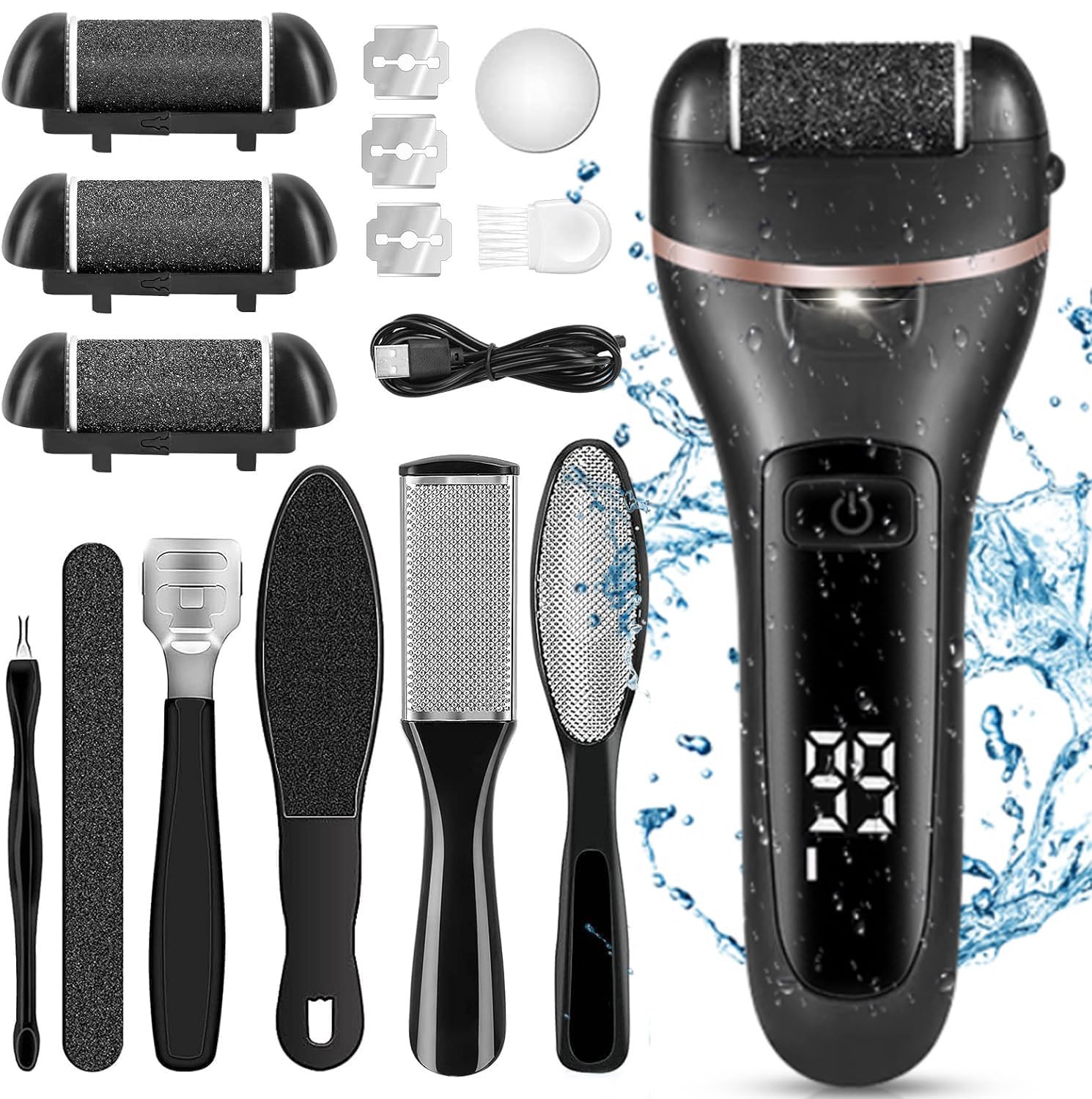 Premium Electric Foot Callus Remover Kit 18 Pieces for Feet Electric Foot Filer Dead Skin Remover for Feet Callous Remover Tool Electric Pedicure Electric Foot File Kit Luxurious (Black)