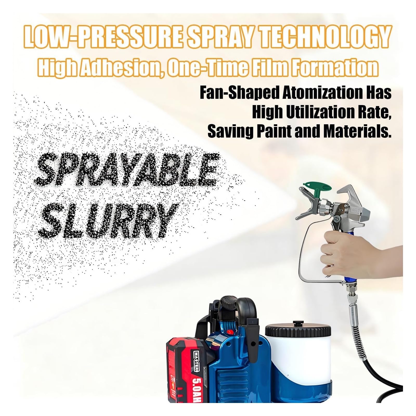 Spruzzatore di vernice airless portatile con pressione regolabile - Capacità 1,2 l, 2 batterie da 21 V, pressione 12,5 MPa, portata 2 l/min