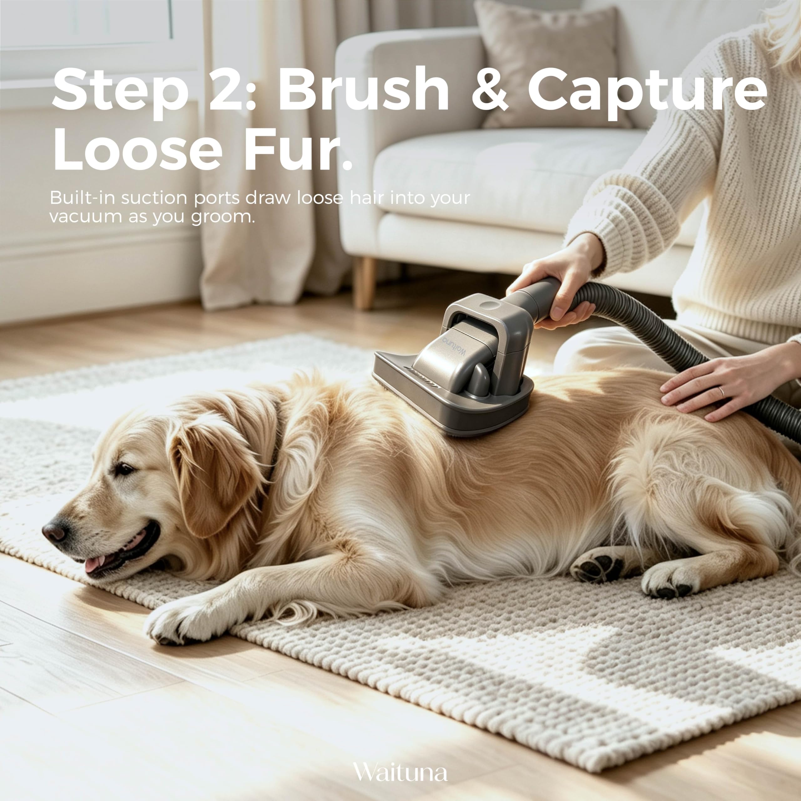Brosse d'aspirateur de toilettage pour animaux de compagnie | Peigne lissant autonettoyant avec adaptateur compact de 78 mm pour l'entretien du pelage en deux étapes