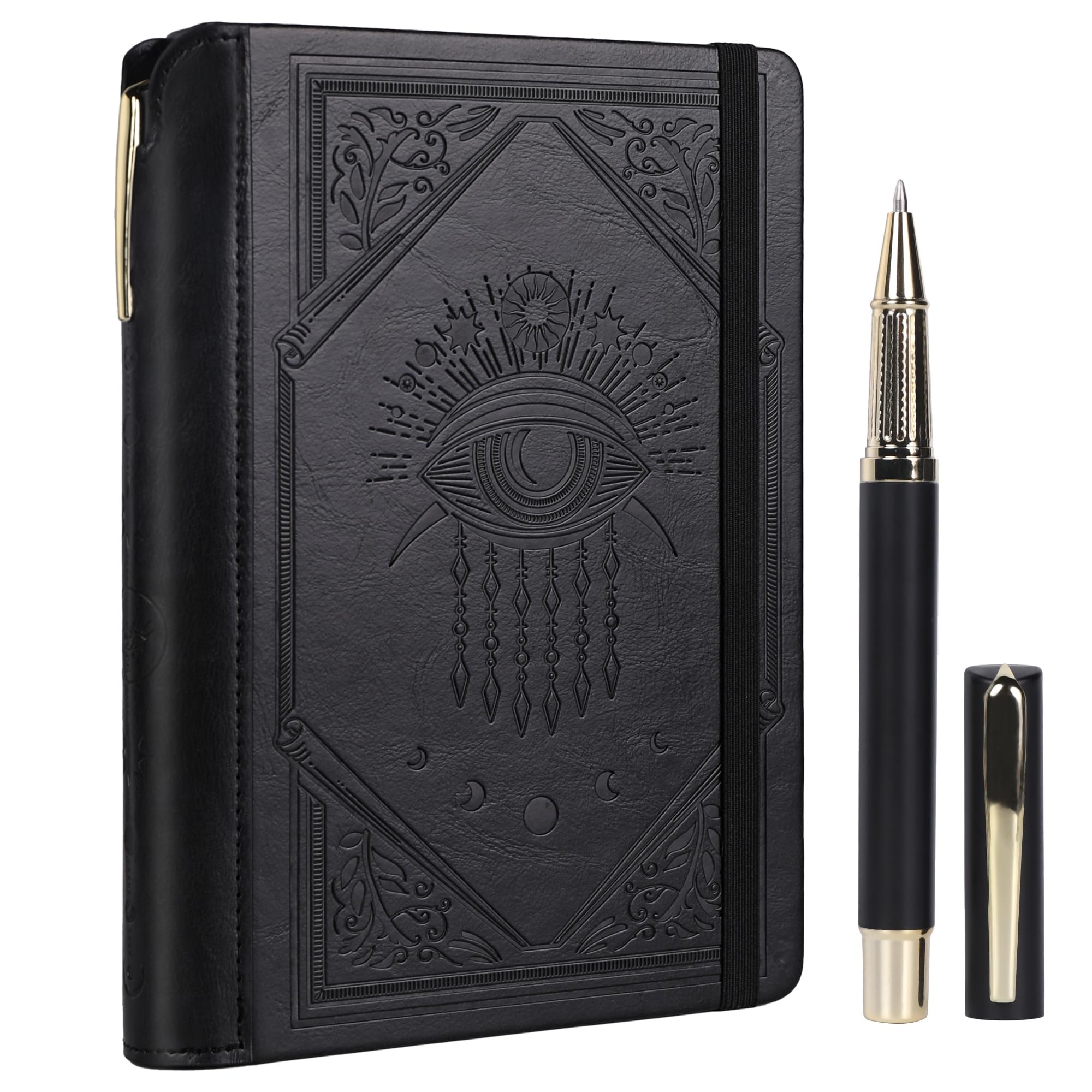 TIEFOSSI Lined Journal Notebook for Women Men, Leather Journal with Pen, A5 Evil Eye Hardcover Notebook for Work, Journaling, Travel & School, 100 GSM