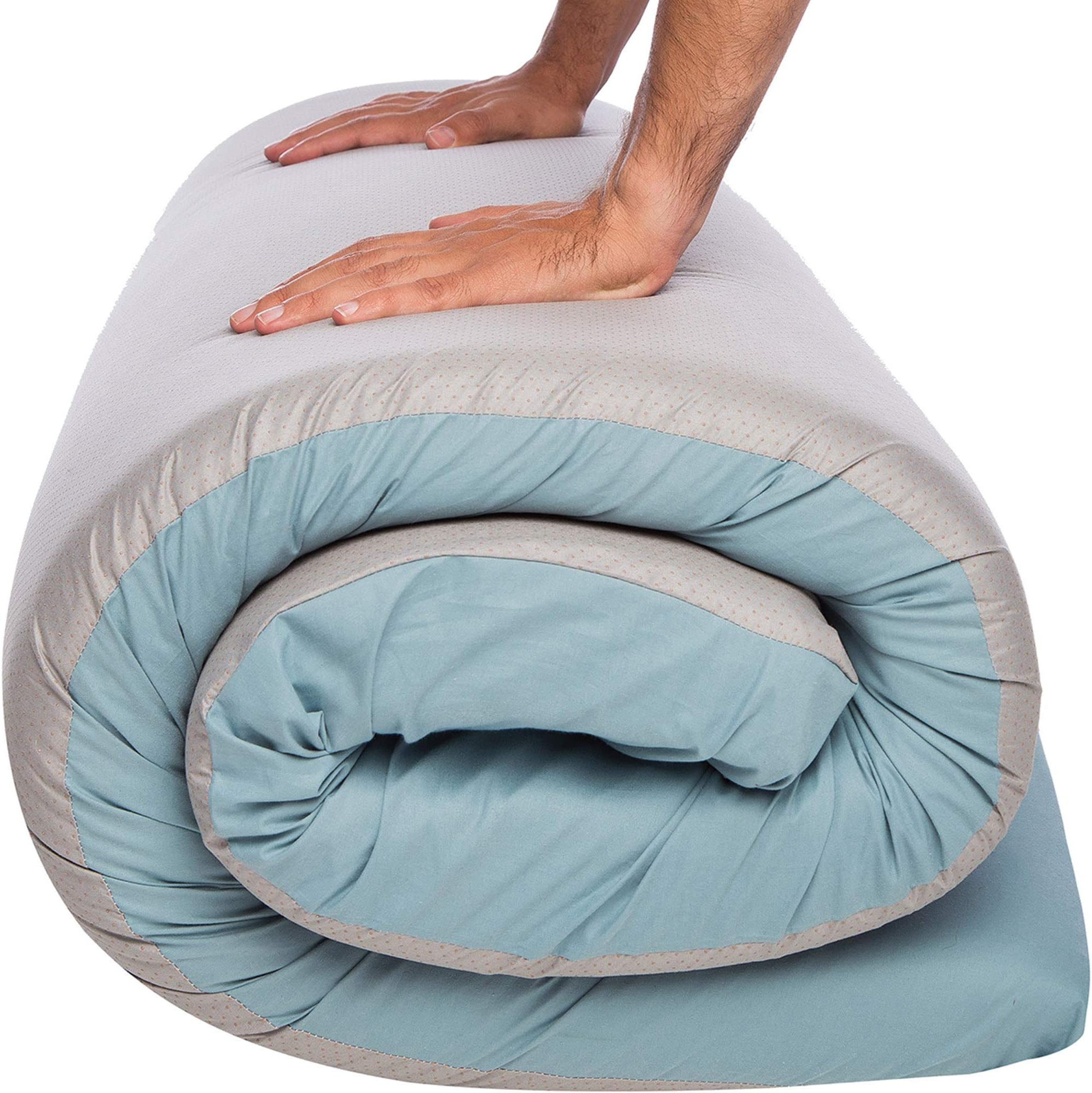 Hazli Waterproof Cotton Memory Foam Floor Mattress – Most Comfortable Portable Sleeping Floor Pad with Travel Straps – 75”x 36”x 3” Twin Memory Foam Portable Bed