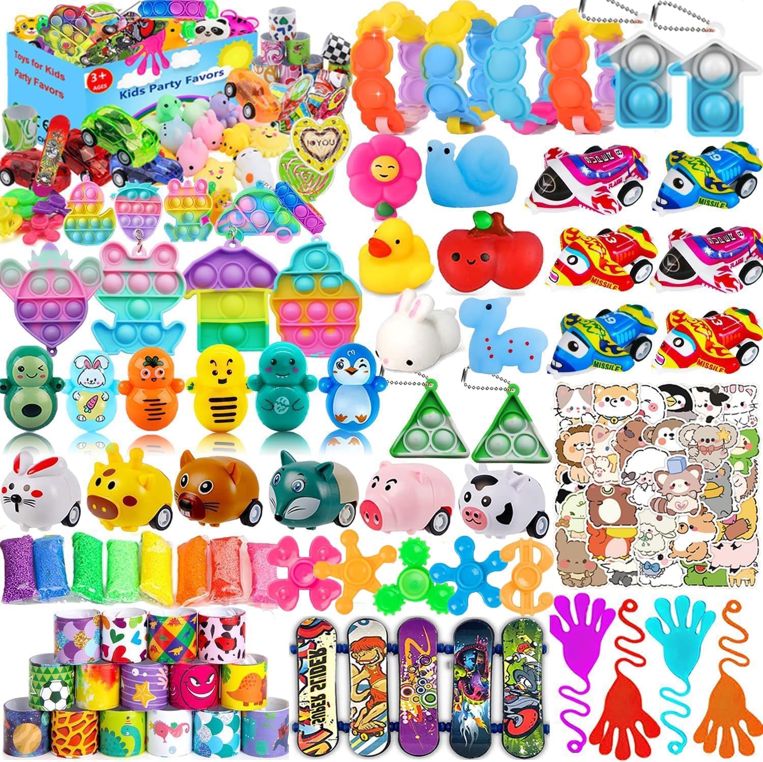 Mivanlin 124 Pcs Party Favors for Kids 4-8-12, Pop Fidget Treasure Box Toys, Goodie Bag Fillers, Pinata Stuffers, Treasure Chest, Carnival Prizes, Prize Box Toys for Kids Classroom
