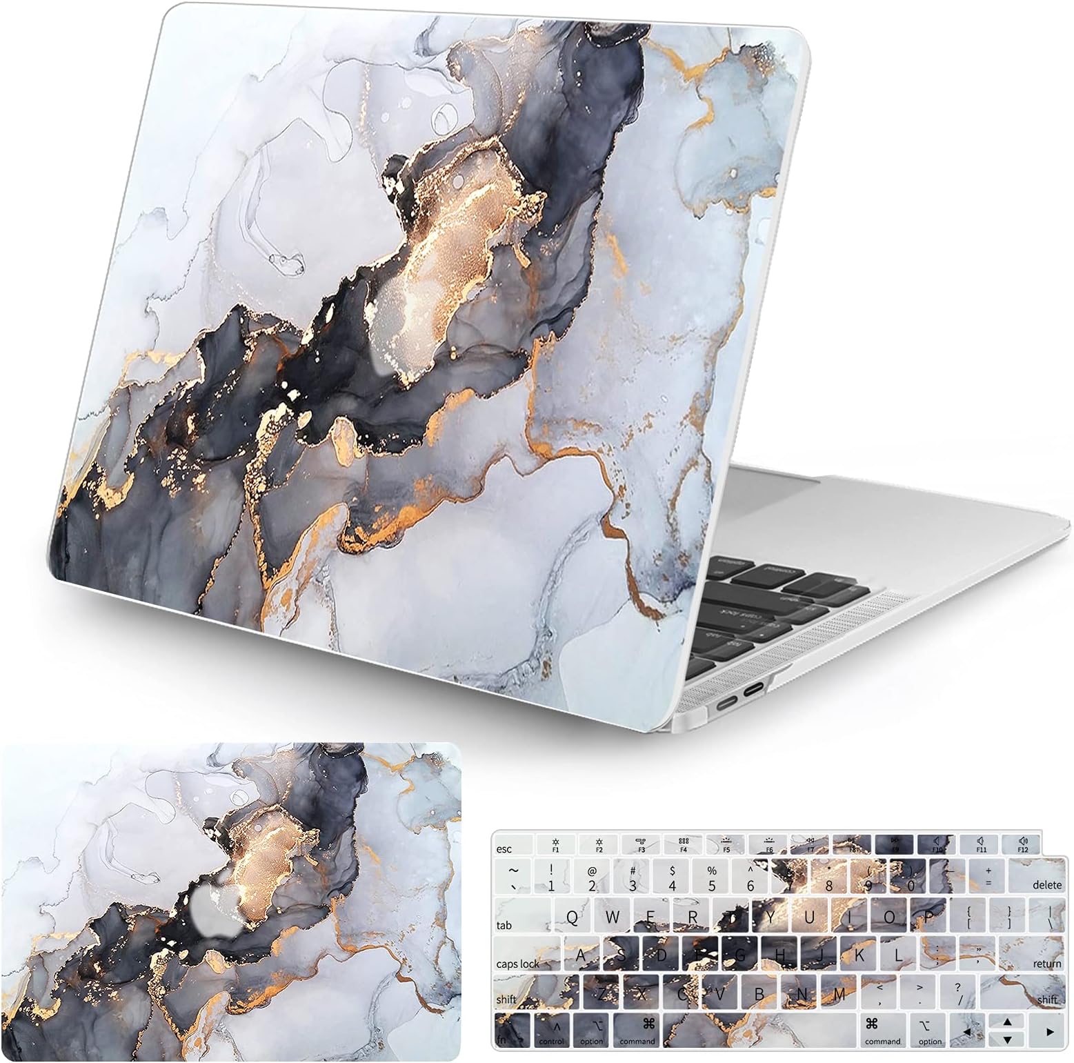 Watbro Compatible with MacBook Air 13 Inch Laptop Case 2020 2019 2018 Release A2337 M1/A2179/A1932,Colorful Marble Case with Keyboard Cover Skin for MacBook Air 2020 with Touch ID