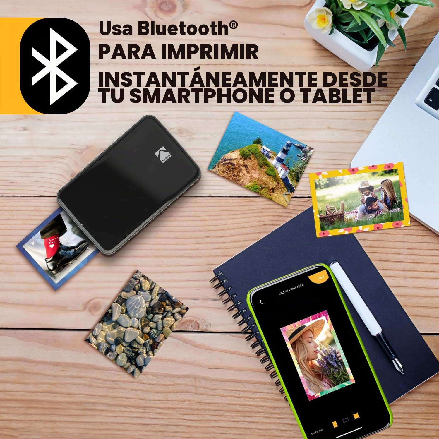 KODAK Step Impresora Móvil com Tecnologia Zink - Imprime Fotos Adhesivas de 2X3 Pulgadas & Papel Fotográfico Zink Premium de 2X3 Pulgadas (20 Hojas) Compatible con Smile, Step, Printomatic.