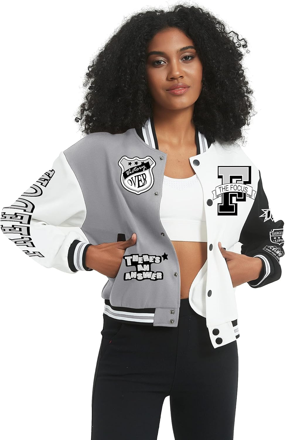COZYPOIN Women's Varsity Jacket Cropped Letterman Jacket Lightweight Button Down Bomber Racer Baseball Y2K Coats - Image 7