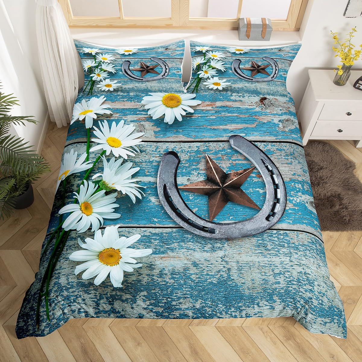 Buffalo - Set di biancheria da letto a quadri moderni blu e bianchi con motivo geometrico a quadretti, per bambini, ragazzi, ragazze, fattoria, con griglia nordico