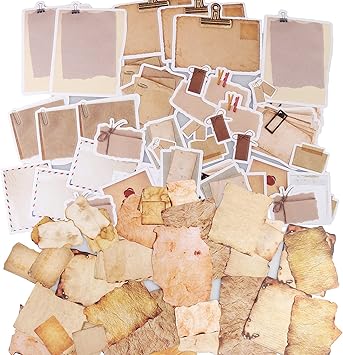 Vintage Scrapbook Paper Stickers, 90 Pcs Antique Looking Aged Paper Classic Old Writing Sticker for Scrapbook, Planner, Craft 2 Styles