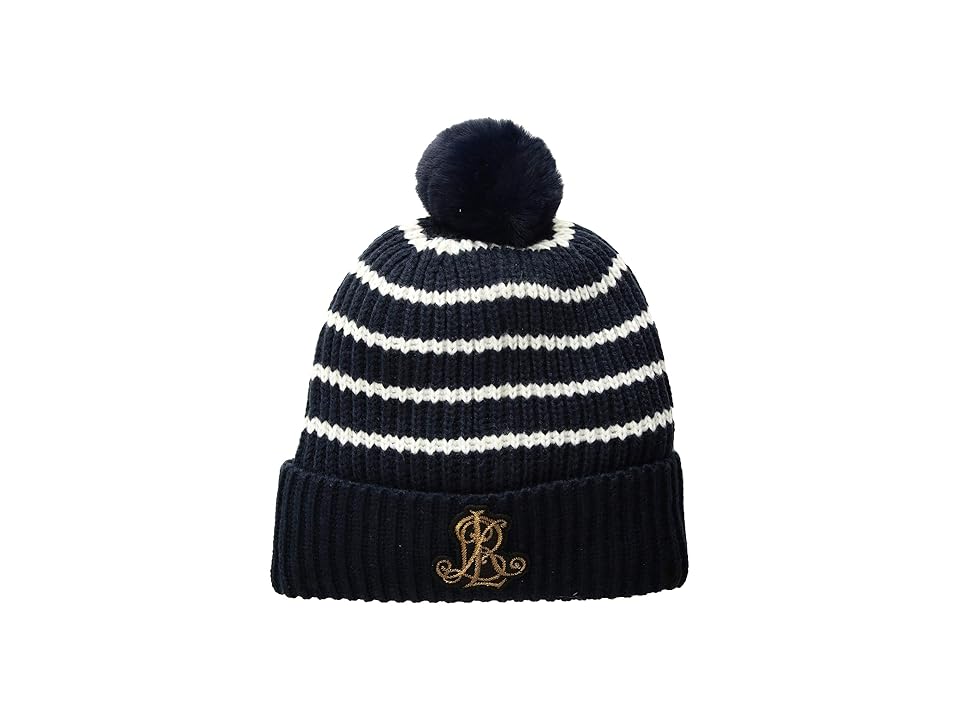 

LAUREN Ralph Lauren Rib Logo Patch Hat (Navy/Ivory) Cold Weather Hats