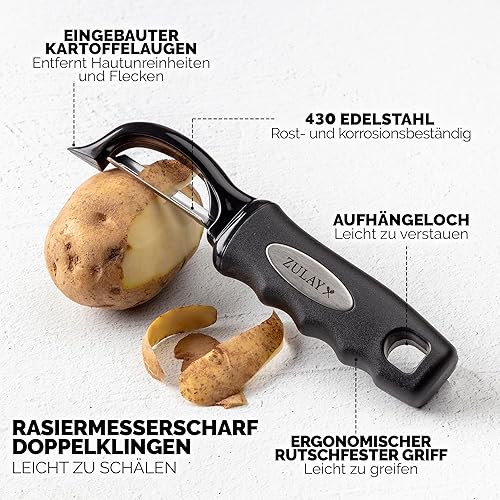 Miniatura 2 de Zulay Kitchen Pelador de verduras prémium para cocina, pelador giratorio con cuchillas de acero inoxidable afiladas y mango ergonómico fuerte, apto