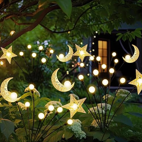 Miniatura 7 de TAKE ME Luces solares Firefly para exteriores, luna, estrella, luces solares de jardín para patio, jardín, patio, maceta, mamá, esposa, abuela