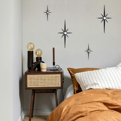 Miniatura 3 de 4 piezas de escultura de pared de arte de estrella de metal, decoración de pared de explosión de estrella de 8 puntas, diamantes brillantes de