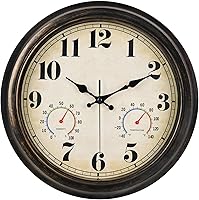 ZYZAMAY 13 Inch Waterproof Outdoor Clock with Thermometer Hygrometer - Silent Large Numbers Black Gold for Porch Garden Pool Bedroom