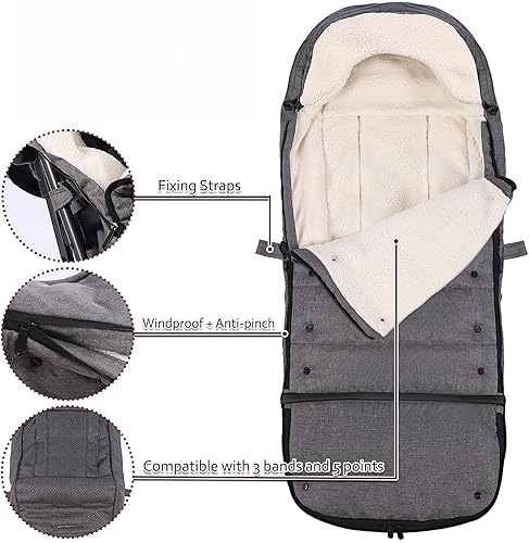 Miniatura 7 de Saco para cochecito de bebé para invierno, diseño ergonómico, longitud expandible, funda cálida para pies de cochecito para bebés y niños pequeños,