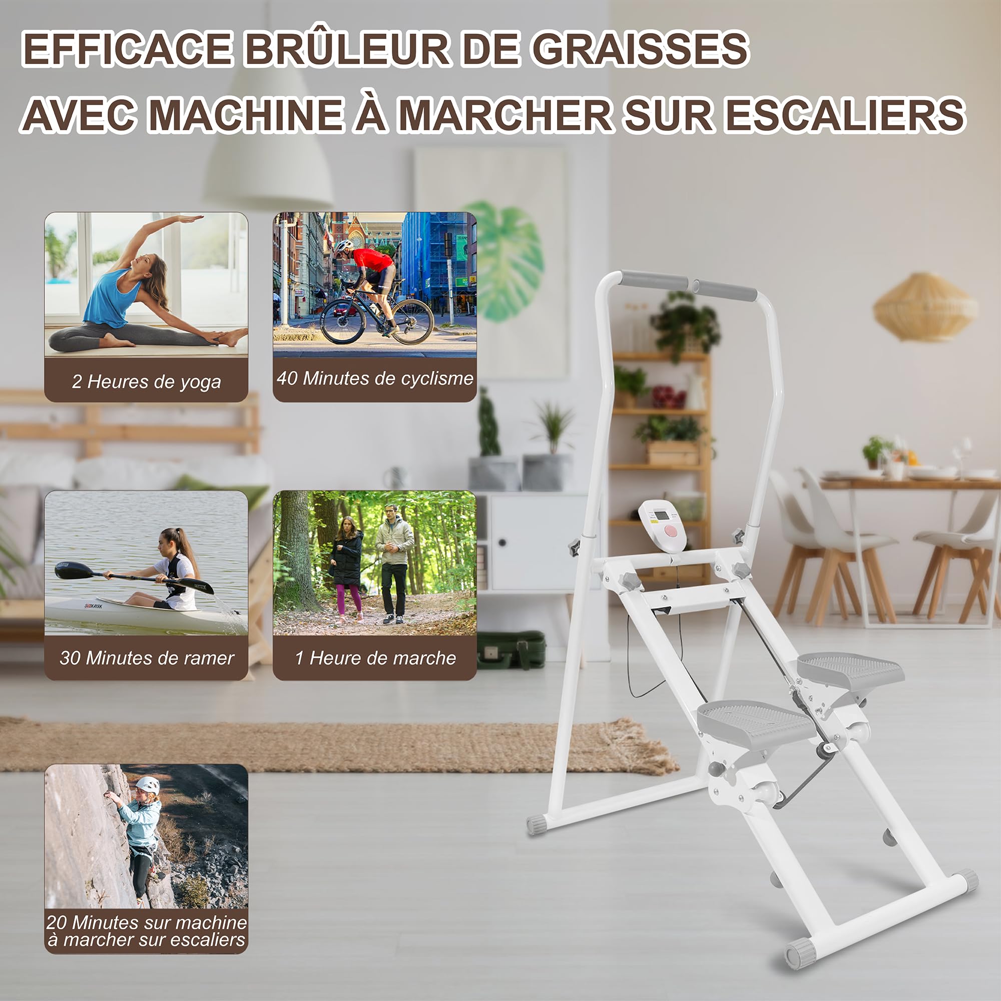 Stepper de Fitness – Amélioration de l'escalier Vertical en Tant Que Machine d'entraînement pour des Exercices corporels complets Plateforme de poignée réglable