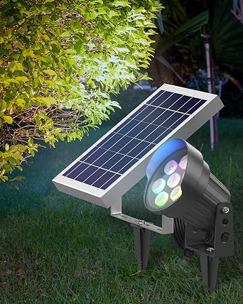 Ofuray Solar Spot Lights Outdoor, RGB Color Changing with 8 Lighting Modes, IP67 Waterproof Landscape Lights 9.8ft Cable, 5200mAh Power Dusk to Dawn Solar Spotlights for Flag, Garden & Outdoor Decor