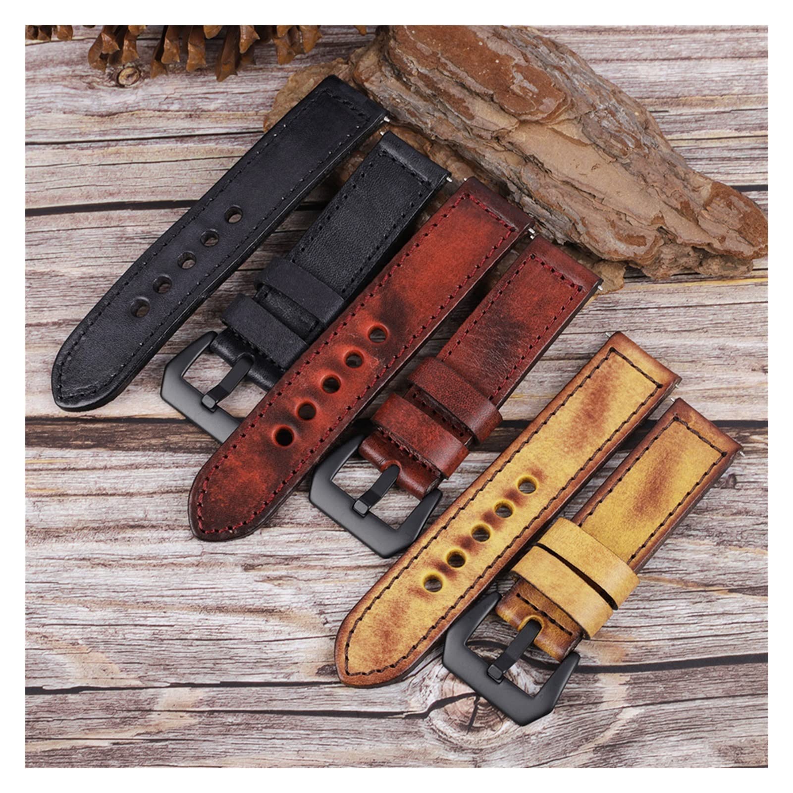 Vintage Leder Uhrenarmband 20mm 22mm 24mm handgenähtes Herrenarmband Ersatz passend für