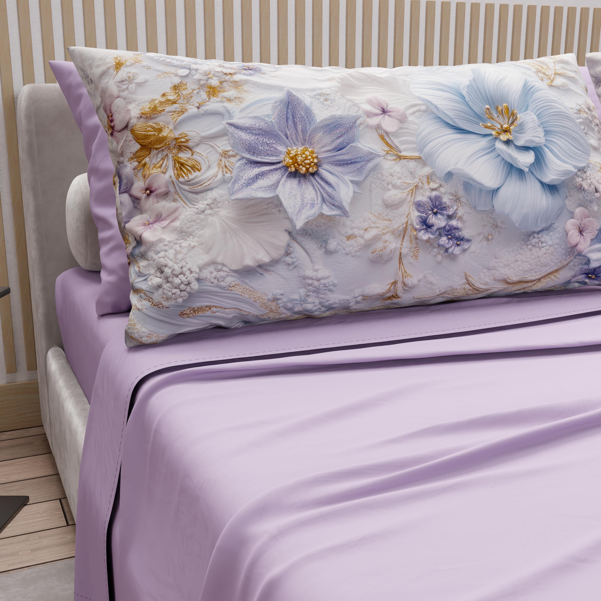 Parure de lit simple drap en coton avec taie d'oreiller motif fleurs imprimées lilas Italie