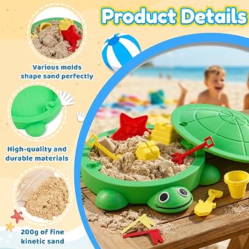 7.1 in Desktop Turtle Sandbox with Lid -17Pcs MINI Desk Zen Garden Kit with Varied Molds, Tools & Sand, Mini Zen Garden for Desk, Stress Relief Desk Toys Gifts for Office for Adults (Turtle)
