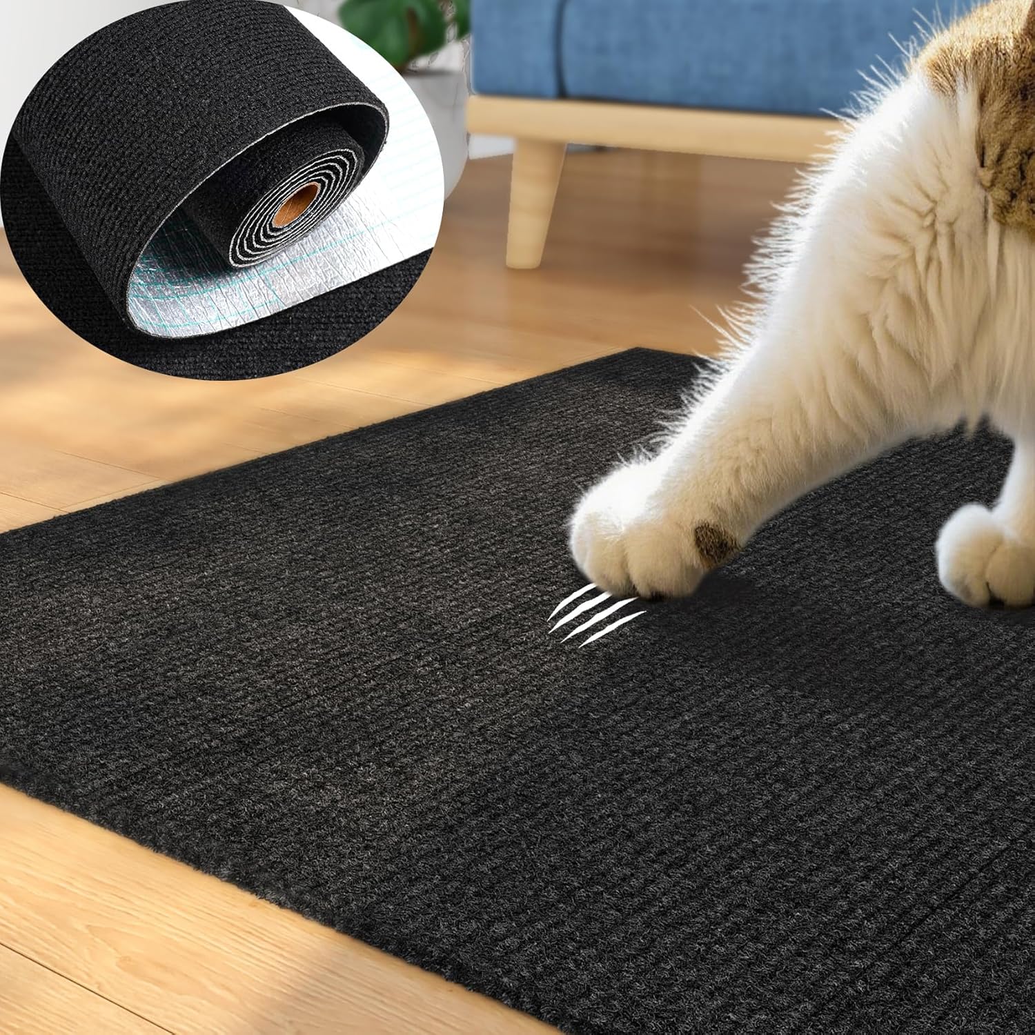 ReWallpaper 24inx6.5ft Cat Scratch Pad Peel and Stick Durable Black Cat Scratching Mat Anti Scratch Indoor Furniture Guard for Sofa Wall Corner Door Tree Post Covering Self Adhesive Strong Grip Carpet