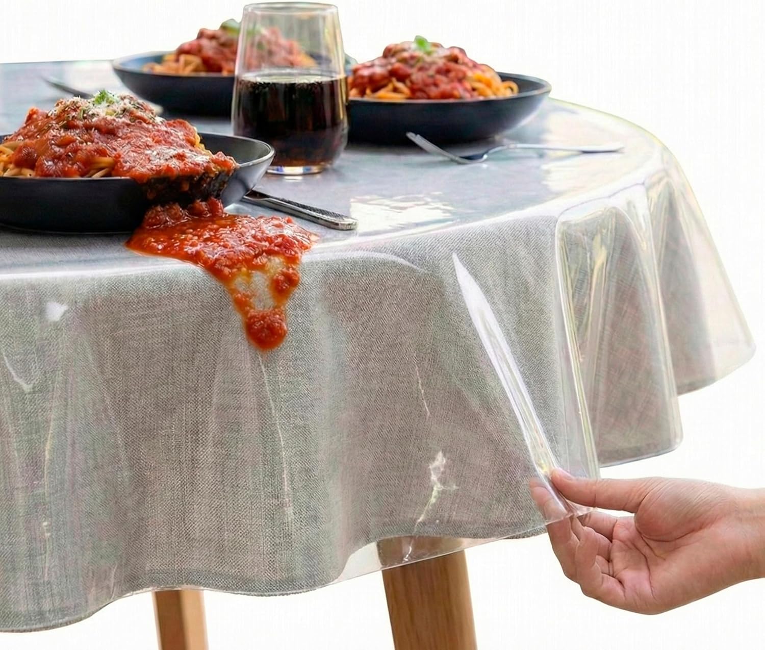 XFasten Round Plastic Table Cloth Cover 90 Inches 0.3mm Thick Waterproof Clear Plastic Tablecloth Protector, Non-Yellowing Plastic Table Cloths for Round Tables and Dining Room